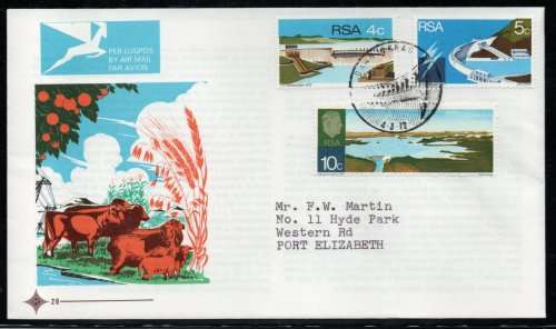 South Africa 1972 Opening of Verwoerd Dam set of 3 on Orange Cattle FDC No 20A. Cat R150 (2019-20)