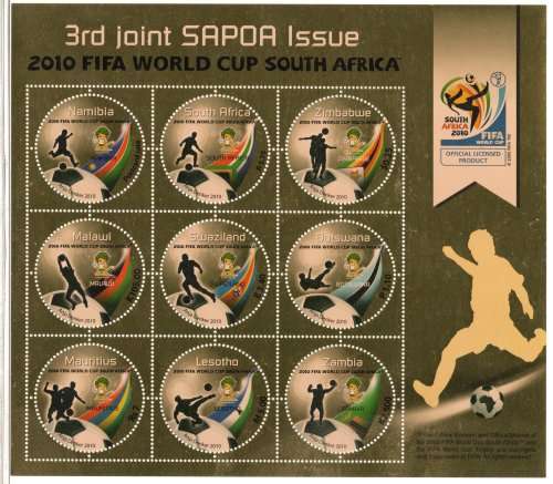 South Africa 2010 FIFA SAPOA joint issue sheetlet of 9 unmounted mint. SACC 2030. Cat R500 (2023-25)