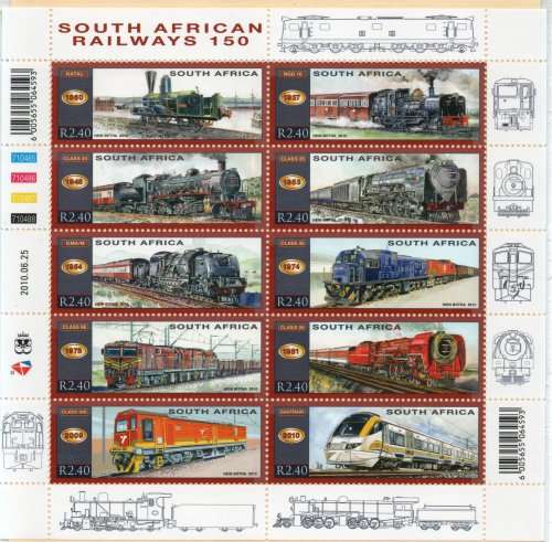 South Africa 2010 SA Railways (trains) sheetlet of 10 unmounted mint. SACC 2068. Cat R220 (2023-25)