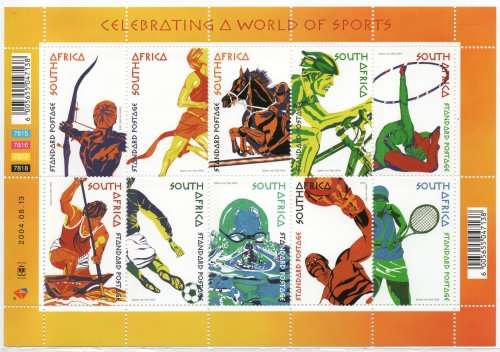 South Africa 2004 World of Sports sheetlet of 10 umm. SACC 1656. Cat R270 (2023-25)