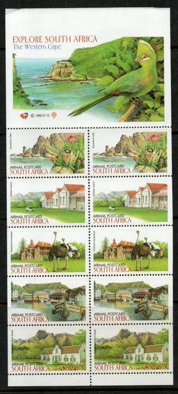 South Africa 1998 Explore SA Western Cape Booklet pane of 10 umm. SACC 1129-1133. Cat R500 (2023-25)