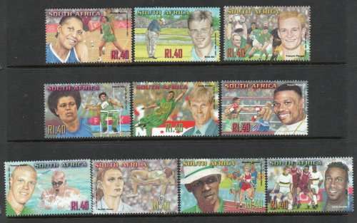 South Africa 2001 SA Sporting Heroes set of 10 unmounted mint. SACC 1348-1357. Cat R160 (2023-25)