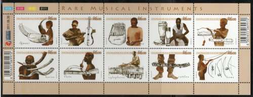 South Africa 2011 Rare Musical Instruments sheet of 10 umm. SACC 2185. Cat R450 (2023-25)