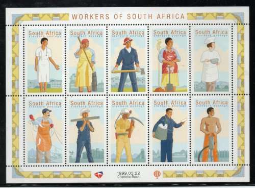 South Africa 1999 Worker`s Day Sheetlet of 10 unmounted mint. SACC 1206. Cat R250 (2023-25)