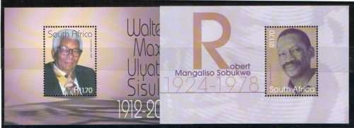 South Africa 2003 Robert Sobukwe and Walter Sisulu mini sheets umm. SACC 1566-7. Cat R600 (2023-25)