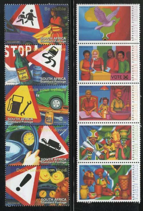 South Africa 2004 Drive Alive & Ten Years of Freedom sets of 5 umm. SACC 1605-14. Cat R260 (2023-25)