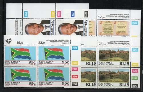 South Africa 1994 Mandela Inauguration set of 4 in control blocks umm SACC 862-5. Cat R300 (2019-20)