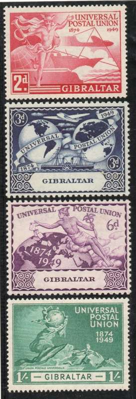 Gibraltar 1949 UPU set of 4 lightly mounted mint. SG 136-139. Cat £7 (2022)