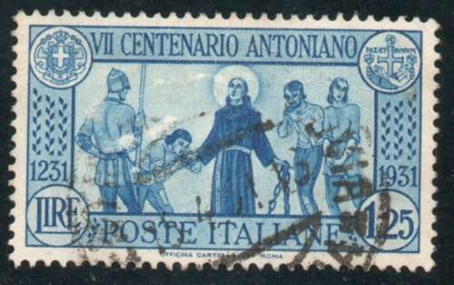 Italy 1931 `700th Death Anniversary of St Antony` 1L25 blue very fine used. SG 308. Cat £8,50 (2012)