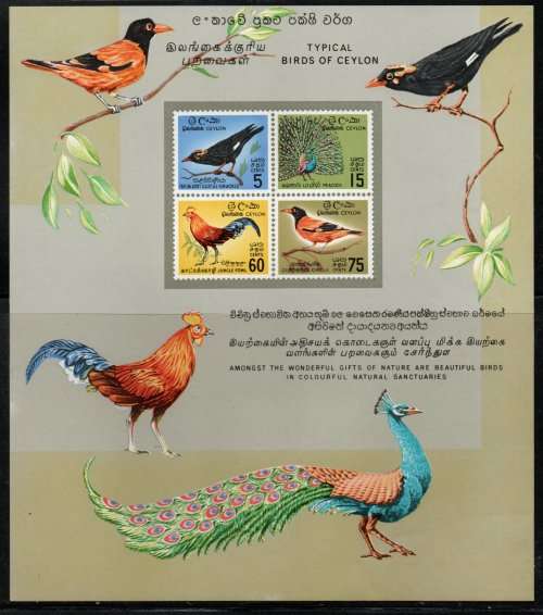 Ceylon 1964 Birds mini sheet unmounted mint. SG MS500a. Cat £8 (2022)
