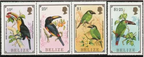 Belize 1986 Toucan Birds set of 4 umm (Rest of set is Fungi) SG 963, 965, 967, 968. Cat £8,50 (2012)