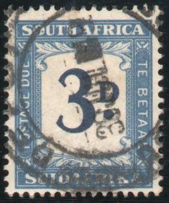 South Africa 1948-49 Postage Due 3d dark blue and blue fine used. SACC 36. Cat R300 (2019-20)