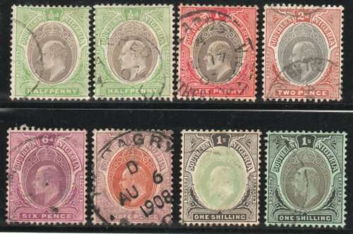 Southern Nigeria 1903-1911 KEVII Definitive 8 stamps fine used. Cat £10,15 (2022)
