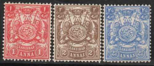 Zanzibar 1904 Definitive 1a, 2a, 2½a mounted mint. SG 211-213. Cat £13,50 (2022)
