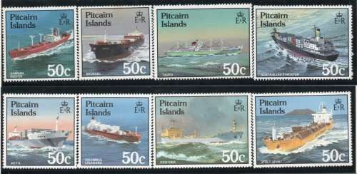 Pitcairn Islands 1985 and 1987 Container Ships 2 sets of 4 umm. SG 273-76, 296-99. Cat £8,20 (2018)