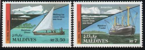 Maldives Islands 1991 Ships Global Warming set of 2 umm. SG 1490-1491. Cat £6,50 (2018)