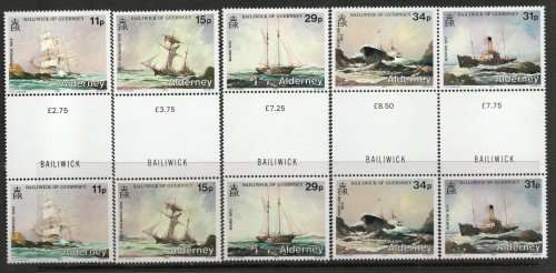 Alderney 1987 Shipwrecks set of 5 gutter pairs umm. SG A32-A36. Cat £28 (2012)