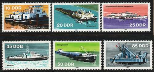 East Germany (DDR) 1981 Inland Shipping set of 6 umm. SG E2361-66. Cat £5,60 (2012)