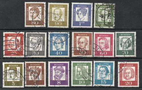 Germany West 1961 `Famous Germans` set of 16 vfu. SG 1261-1276. Cat £5,60 (2013)