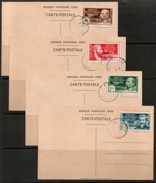 French Equatorial Africa 1942 set of 4 Postcards showing arrival of General de Gaulle in Brazzaville