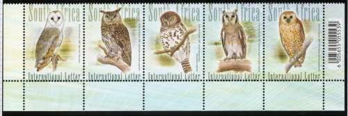 South Africa 2007 South African Owls set of 5 unmounted mint. SACC 1818-22. Cat R300 (2023-25)