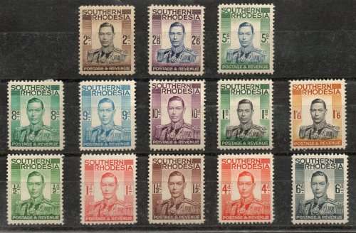 Southern Rhodesia 1937 Definitive set of 13 lightly mounted mint. SACC 42-54. Cat R1795 (2019-20)