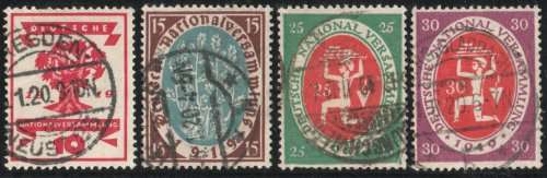 Germany 1919 National Assembly Weimar set of 4 fine used. SG 107-110. Cat £9,50 (2013)