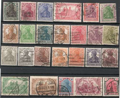 Germany 1915 Defin set of 25 fine - very fine used. (2pf mint) SG 97-152 simplified. Cat £70 (2013)