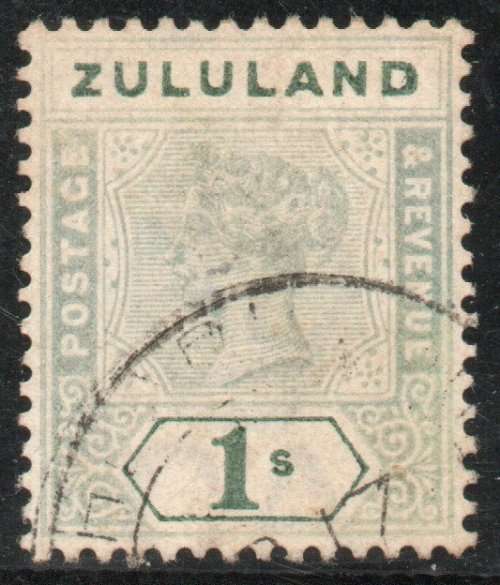 Zululand 1894-96 QV definitive 1/- green fine used. SACC 19. Cat R750. (2019-20)