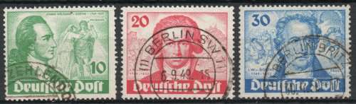 Berlin West 1949 Birth Bicent of Johann Wolfgang von Goethe set of 3 vfu. SG B61-63. Cat £260 (2012)