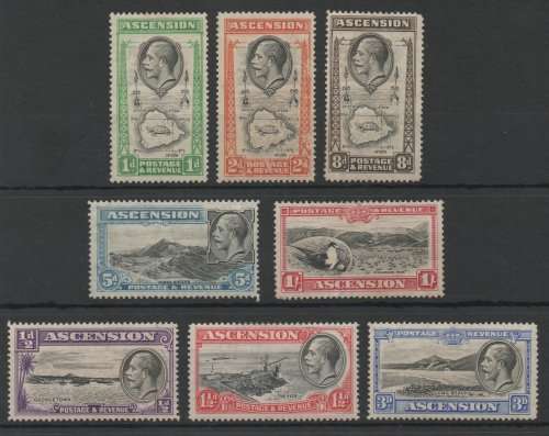 Ascension 1934 definitive part set of 8 lmm. (1/- thinned) SG 21 - 28. Cat £ (2022)
