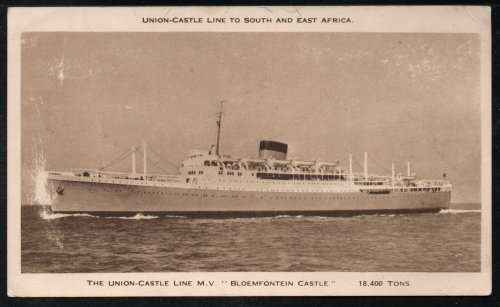 Union Castle Line Mail Ship Post Card `Bloemfontein Castle` unused.