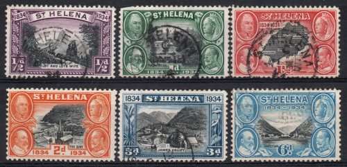 St Helena 1934 Centenary of British Colonisation part set of 6 used. SG 114-119. Cat £15,15 (2022)