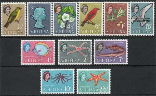 St Helena 1961 QEII defin part set of 11 lmm. (1/6d 1965 optd) SG 176-84, 186, 196. Cat £13 (2022)