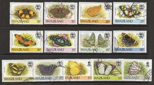 Swaziland 1987 Butterflies Definitive set of 13 very fine used. SG 516-528. Cat £18 (2018)