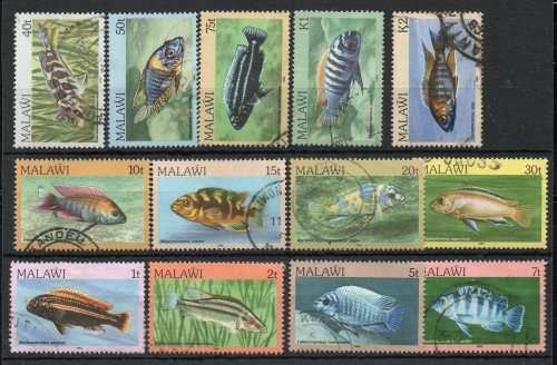 Malawi 1984 Fish part set of 13 very fine used. SG 688-691, 693-701. Cat £20,70 (2018)