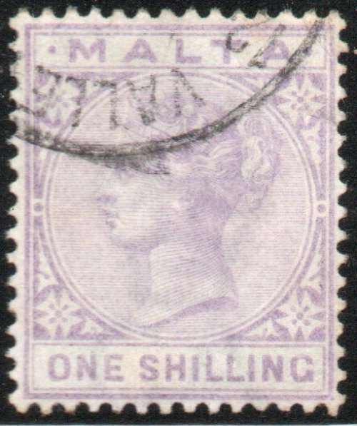 Malta 1885-90 QV Definitive 1/- pale violet very fine used. SG 29. Cat £24 (2022)
