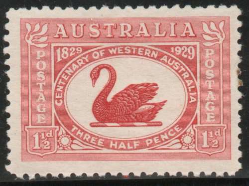 Australia 1929 `Western Australia Centenary` 1½d with variety mounted mint. SG 116a. Cat £60 (2022)