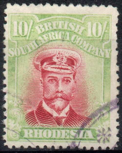 Rhodesia 1913-22 Admirals 10/- perf 14 Die III fiscally used. SG 309. Cat £325 (2022)