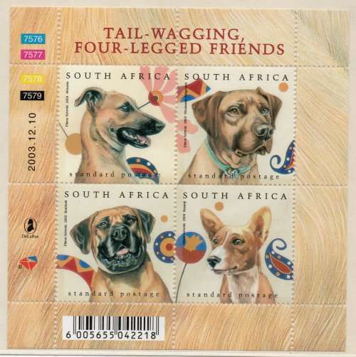 South Africa 2003 Dogs reprinted miniature sheet of 4 unmounted mint. SACC 1560a. Cat R450 (2023-25)