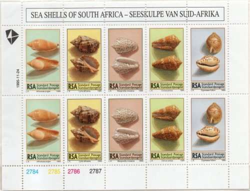 South Africa 1995 Sea Shells sheetlet of 10 (2 sets) umm. SACC 924-928. Cat R240. (2023-25)