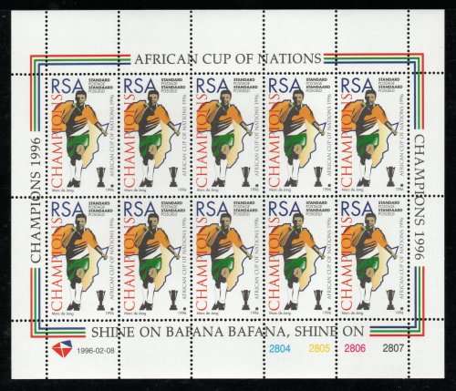 South Africa 1996 Soccer African Cup of Nations full sheet of 10 umm. SACC 939a. Cat R130 (2023-25)