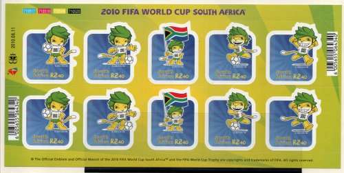 South Africa 2010 FIFA Soccer Mascot sheet of 10 (2sets) umm. SACC 2053-2057. Cat R220 (2023-25)