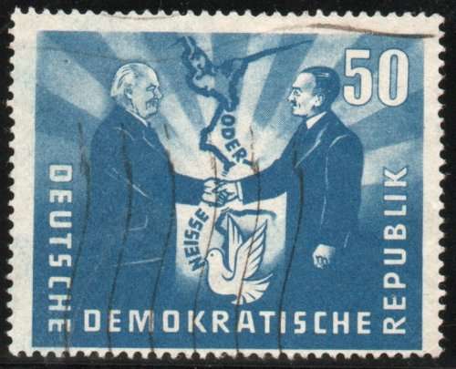 Germany East 1951 Visit of Polish President to Berlin 50pf blue fine used. SG E 42. Cat £22 (2013)