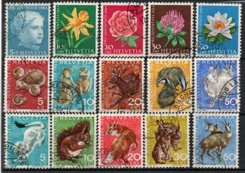 Switzerland Pro Juventute 1964, 1965 & 1966 sets of 5 very fine used. SG J202-J216. Cat £7,55 (2013)
