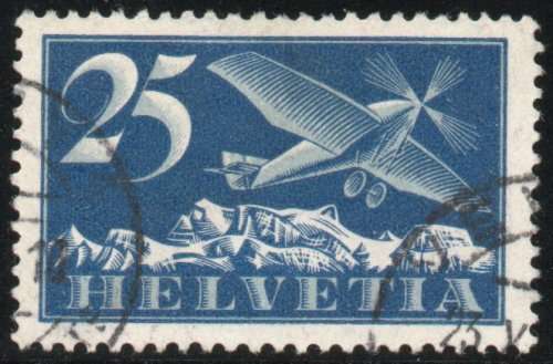 Switzerland 1923 Air 25c grey and blue very fine used. SG 318. Cat £29 (2013)