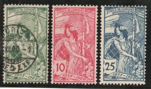 Switzerland 1900 `25th Anniv of UPU` set of 3 vfu and mint no gum. SG 189-191. Cat £43 (2013)