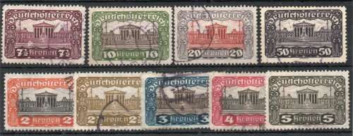Austria 1919 Parliament Building set of 9 vfu. SG 356-364. Cat £5,50 (2013)