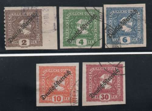 Austria 1919 set of 5 optd `Deutschosterreich` vfu. SG N318N322. Cat £57 (2013)
