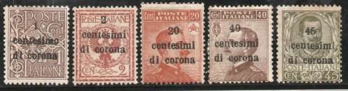 Austria 1919 Austrian Territories Acquired by Italy part set of 5 mounted mint. Cat £10,50 (2013)